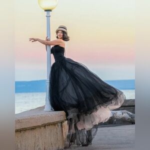 VTG Black Sexy Black Gothic Corset Evening
DressTulle A Line Bridal Gown w Train